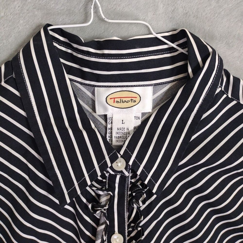 Striped Formal Shirt Collared Blouse Women's Black White 100% Cotton Size L - Picture 2 of 10